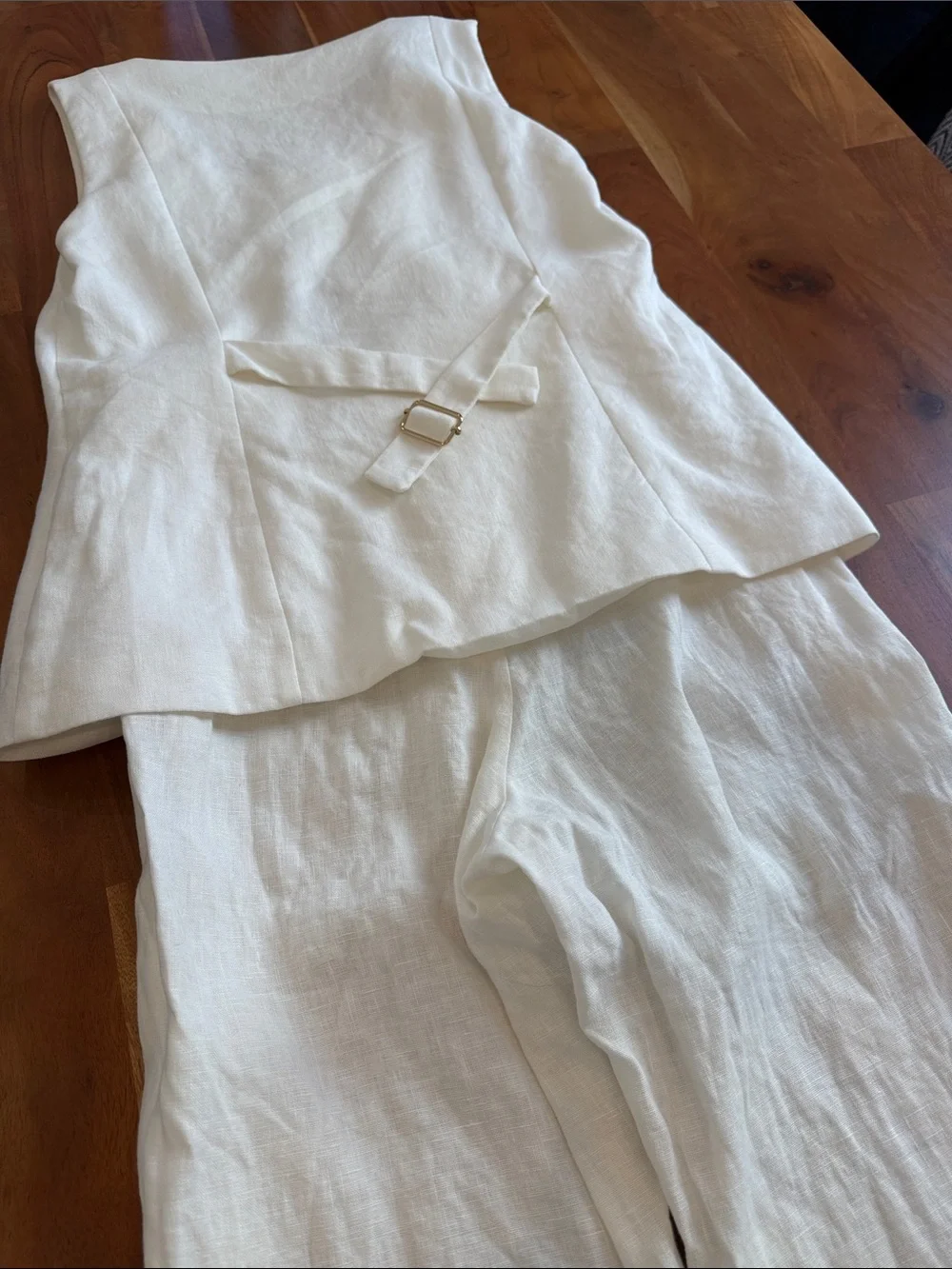Mango Cream 100% Linen Sleeveless Button Jumpsuit